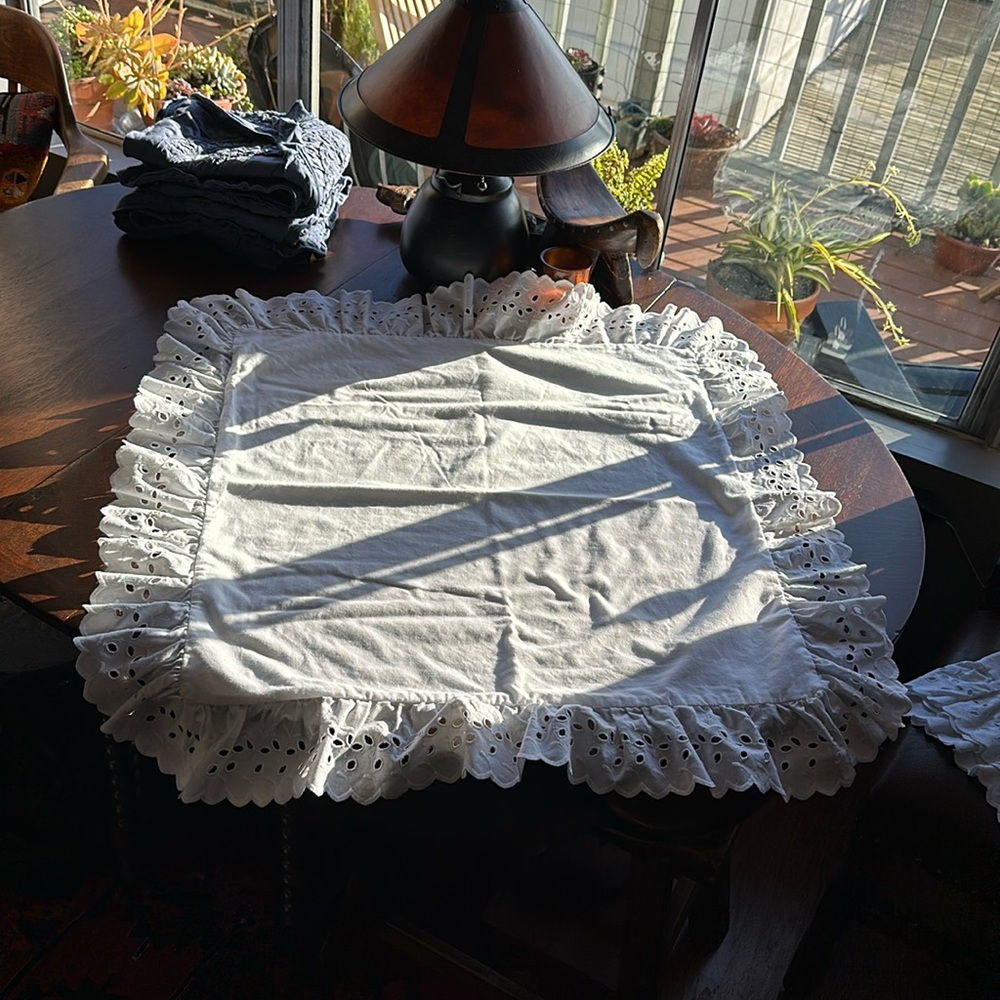 2 Vintage Chic White Eyelet Euro Shams. Anthropologie, Cottagecore , boho vibes